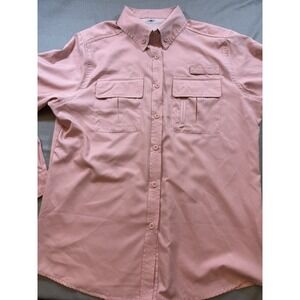 Fishing Shirt Outdoor Long Sleeve Button-Front Mesh Vent Salmon Size S 1292